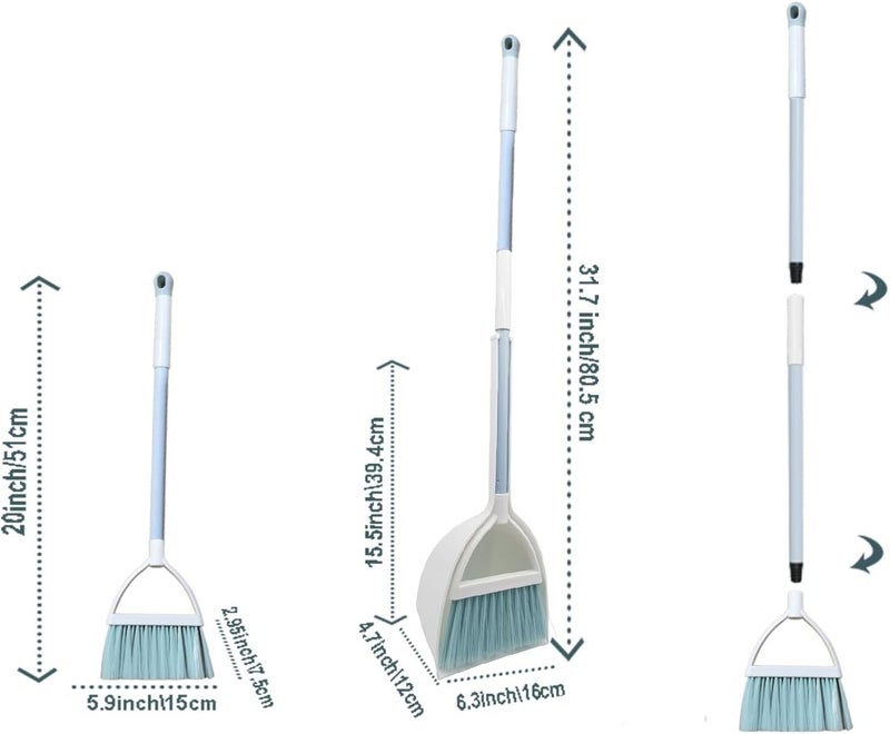 Xifando Mini Broom with Dustpan for Kids,Little Housekeeping Helper Set (White+Blue) - Image 2